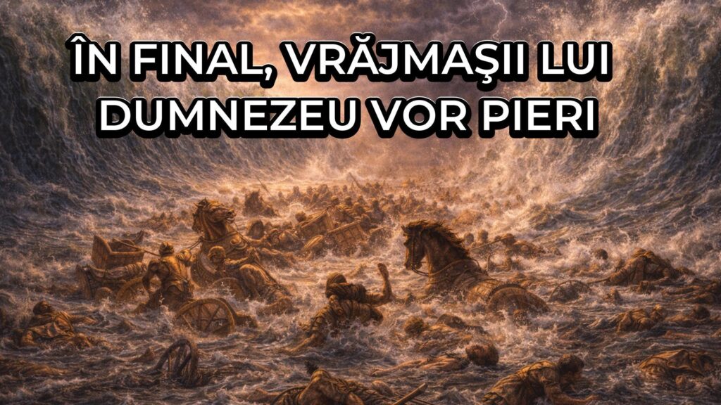În urmărirea Israelului, nenumăratele armate ale Egiptului s-au aventurat în trecerea mării prin același drum. În fața acestora se afla un nor întunecos, dar ei insistau. Israel trecuse pe uscat, dar auzea strigătele armatei urmăritoare. Moise a întins toiagul, care stăteau ca un zid de ape